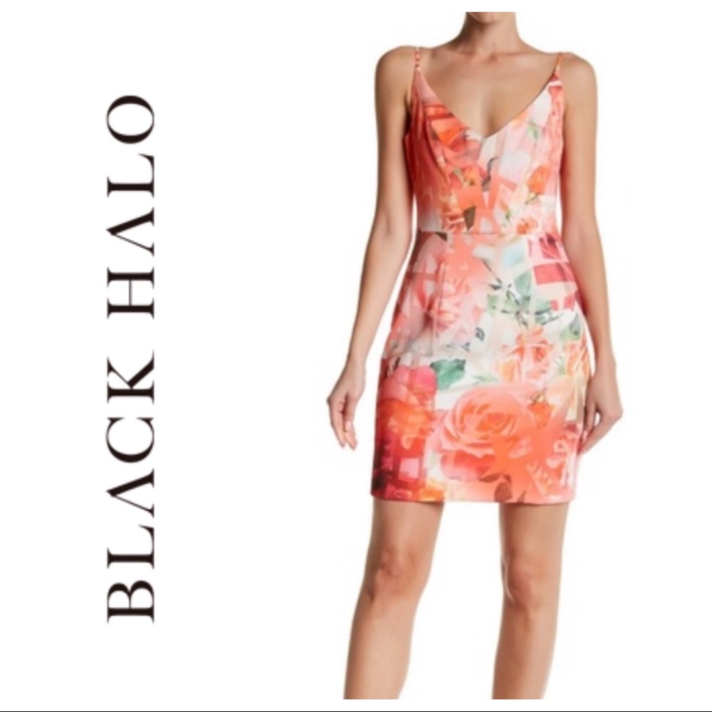 Worn Once!- Black Halo Jevette Floral Dress, Sz 4